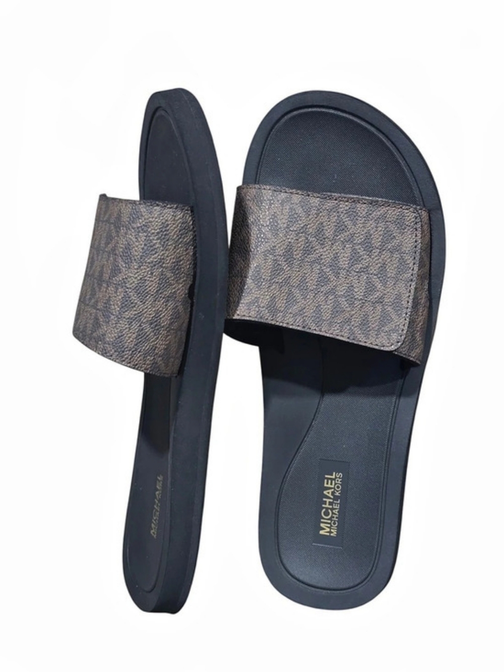 Michael Kors Logo Slide Sandals in Black & Brown Size 9